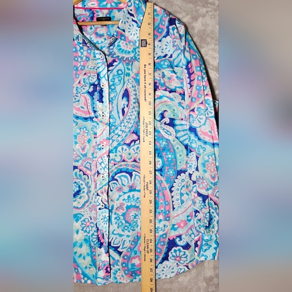 Talbots Lilly Pulitzer Style Long Sleeve Button Up Shirt 1X Lightweight cotton. - Picture 5 of 13